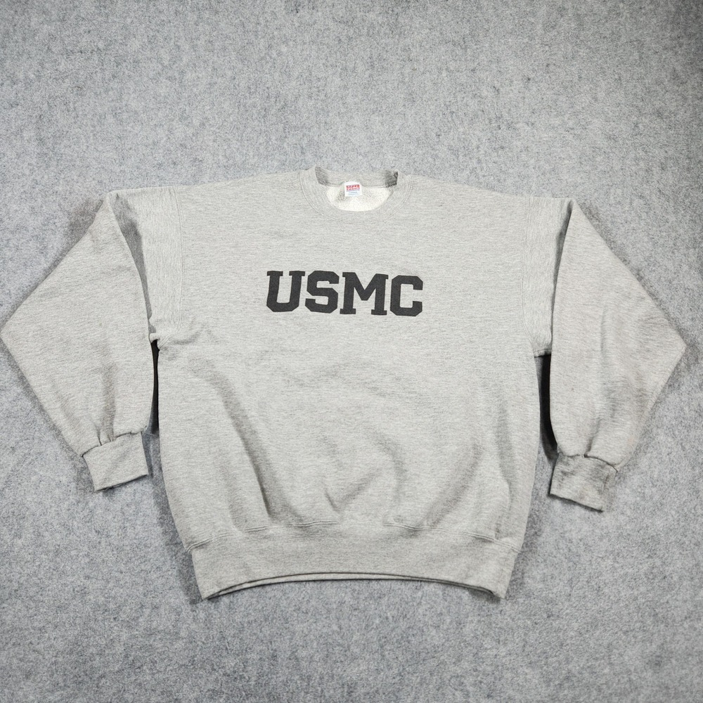 Soffe Sweats USMC Sweatshirt Mens Large Gray Vintage 90s Made in USA Crewneck